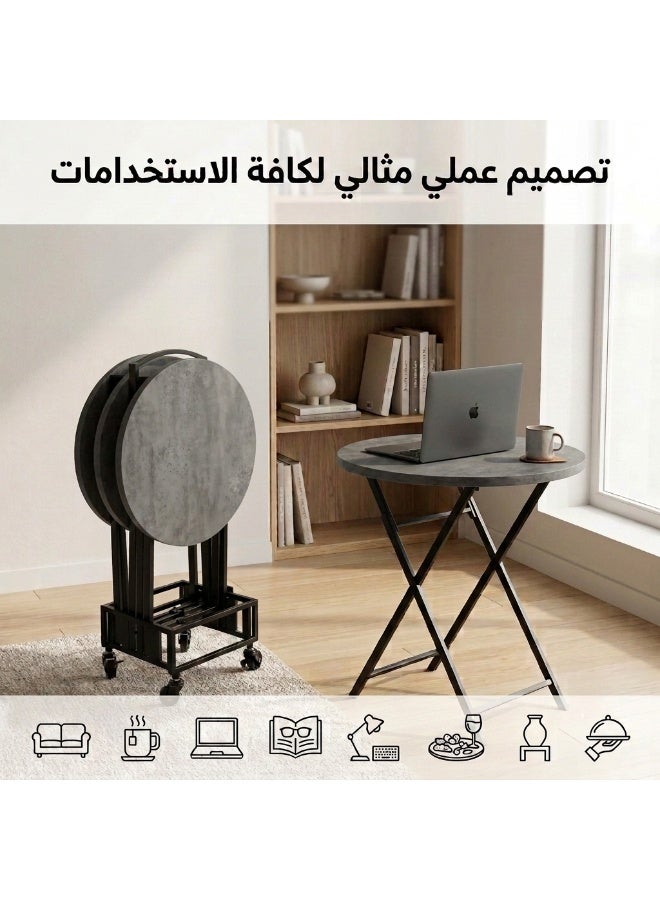 Living Round Folding Serving Table Set with Mobile Stand – Modern Multi-Functional Design - Image 4