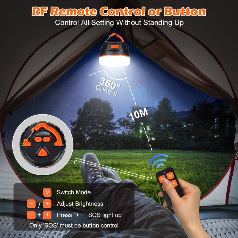 Sinvitron LED Camping Lantern Rechargeable,Tent Lights with Remote Control,1000LM Up to150H Running,5200mAh Camping Light, Emergency Light for Hurricane,Power Outages,Outdoor, Hiking, Home,Fishing - Image 2