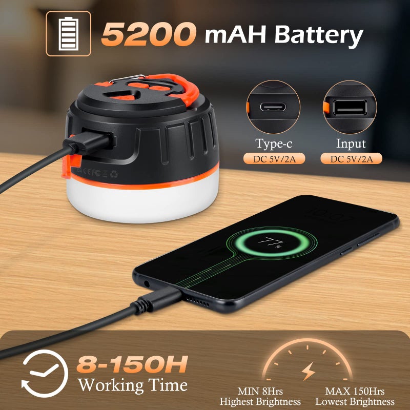Sinvitron LED Camping Lantern Rechargeable,Tent Lights with Remote Control,1000LM Up to150H Running,5200mAh Camping Light, Emergency Light for Hurricane,Power Outages,Outdoor, Hiking, Home,Fishing - Image 3