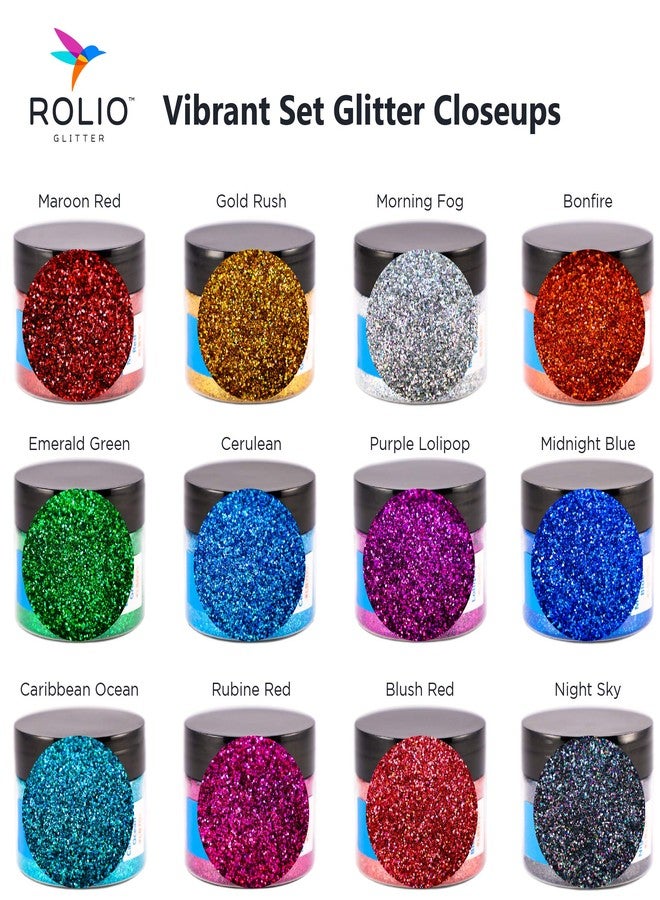 Rolio Holographic Glitter Set - 12 Jars, 15g Each, Cosmetic Holographic Grade Glitter for Resin, Makeup, Face & Body Art, Craft Supplies, Nail Decoration - Vibrant Set (15g) - Image 3
