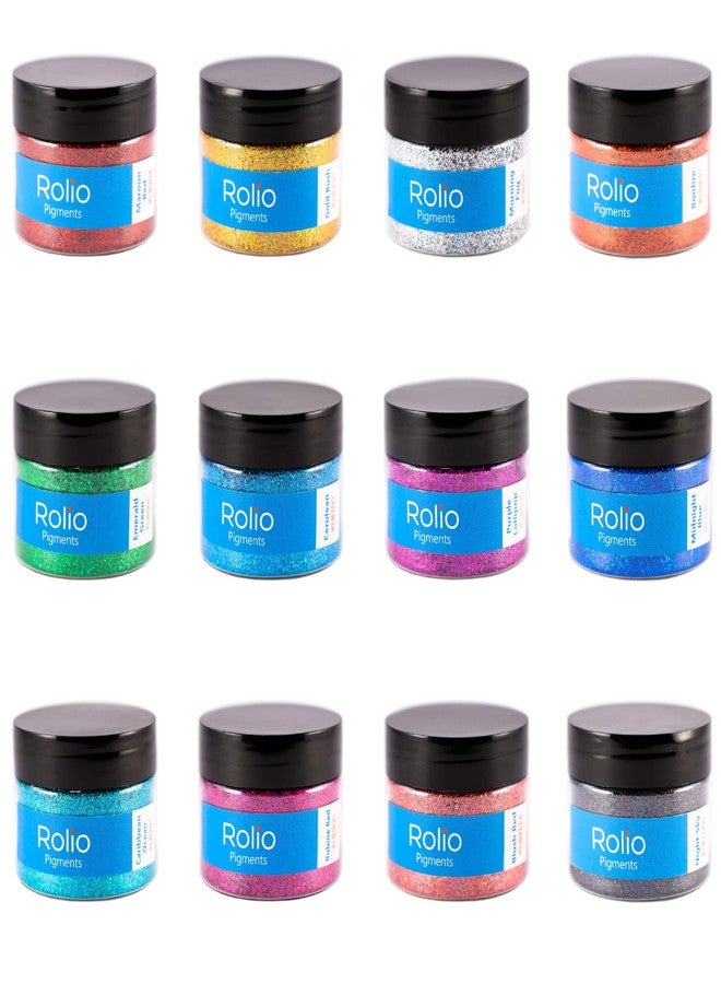 Rolio Holographic Glitter Set - 12 Jars, 15g Each, Cosmetic Holographic Grade Glitter for Resin, Makeup, Face & Body Art, Craft Supplies, Nail Decoration - Vibrant Set (15g) - Image 1