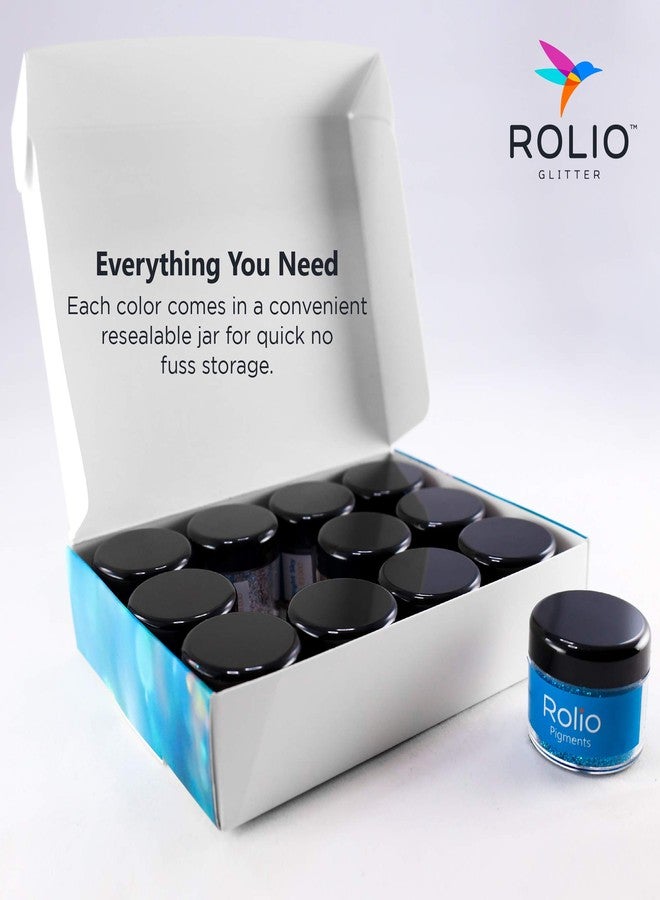 Rolio Holographic Glitter Set - 12 Jars, 15g Each, Cosmetic Holographic Grade Glitter for Resin, Makeup, Face & Body Art, Craft Supplies, Nail Decoration - Vibrant Set (15g) - Image 2