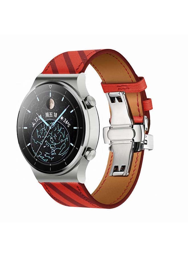 Perfii Genuine Leather Replacement Band For Huawei Watch GT2 Pro 22mm Red - Image 2