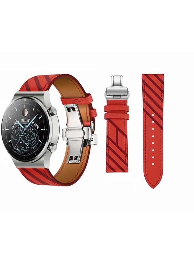 Perfii Genuine Leather Replacement Band For Huawei Watch GT2 Pro 22mm Red - Image 1