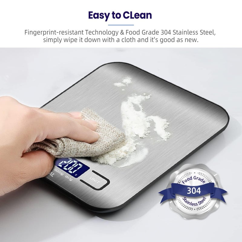 R1O BAGAIL Stainless Steel Digital Kitchen Weighing Scale Premium Food Weight Machine in Grams and Oz for Baking and Cooking11lb5kg with 01oz1g Precision Warranty 2 Years - Image 2