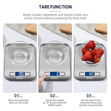 R1O BAGAIL Stainless Steel Digital Kitchen Weighing Scale Premium Food Weight Machine in Grams and Oz for Baking and Cooking11lb5kg with 01oz1g Precision Warranty 2 Years - Image 4