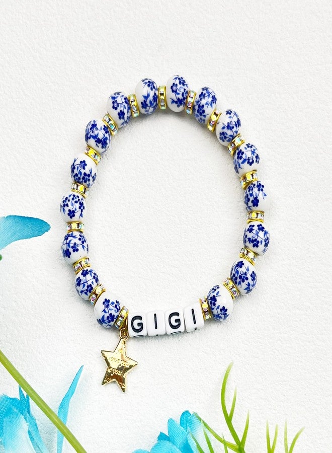 Dorla Cool Mothers Day Gifts for GIGI NANA Grandma Birthday Gift Porcelain Bracelet Star Charm Ceramic Bracelets Gift for Her Women From Granddaughter Grandson (GIGI-gold spacer) - Image 2