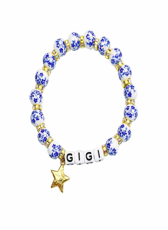 Dorla Cool Mothers Day Gifts for GIGI NANA Grandma Birthday Gift Porcelain Bracelet Star Charm Ceramic Bracelets Gift for Her Women From Granddaughter Grandson (GIGI-gold spacer) - Image 1