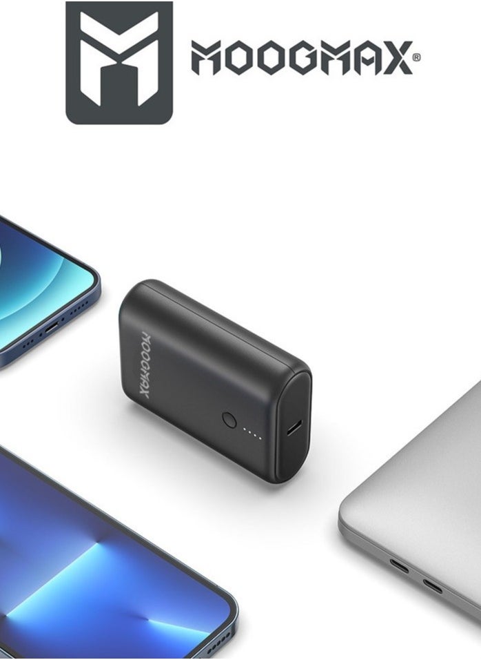 MOOGMAX - Super Small Pocket Size Power Bank 10000mAh Portable Charger. Portable powerbank in a small, card-sized design. Charging battery with LED indicator. Dual USB and Type-C port power bank fast charging with 20W PD fast charging. Black from MoogMax. - Image 1