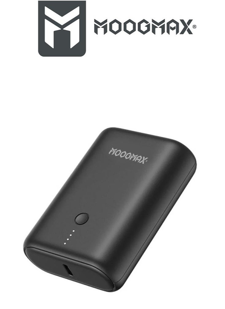 MOOGMAX - Super Small Pocket Size Power Bank 10000mAh Portable Charger. Portable powerbank in a small, card-sized design. Charging battery with LED indicator. Dual USB and Type-C port power bank fast charging with 20W PD fast charging. Black from MoogMax. - Image 1