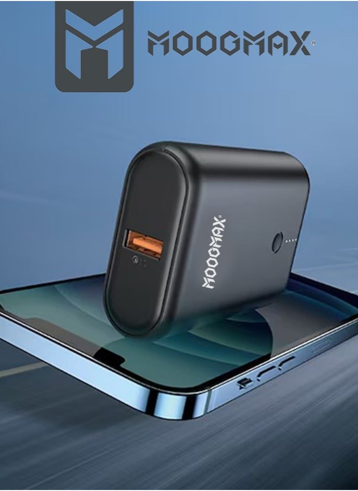 MOOGMAX - Super Small Pocket Size Power Bank 10000mAh Portable Charger. Portable powerbank in a small, card-sized design. Charging battery with LED indicator. Dual USB and Type-C port power bank fast charging with 20W PD fast charging. Black from MoogMax. - Image 1