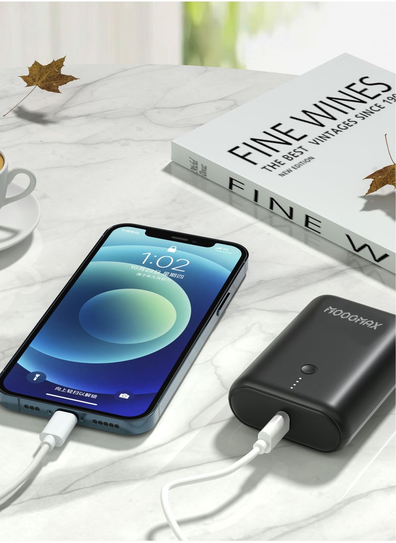 MOOGMAX - Super Small Pocket Size Power Bank 10000mAh Portable Charger. Portable powerbank in a small, card-sized design. Charging battery with LED indicator. Dual USB and Type-C port power bank fast charging with 20W PD fast charging. Black from MoogMax. - Image 1