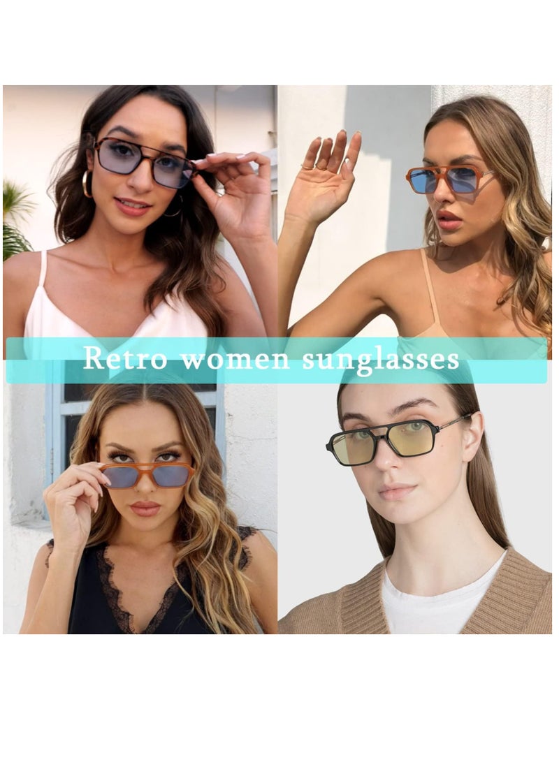 Excefore 3 Pc Vintage 70s Flat Aviator Sunglasses for Women Men, Retro Square Glasses UV400 Protection Shades - Image 3