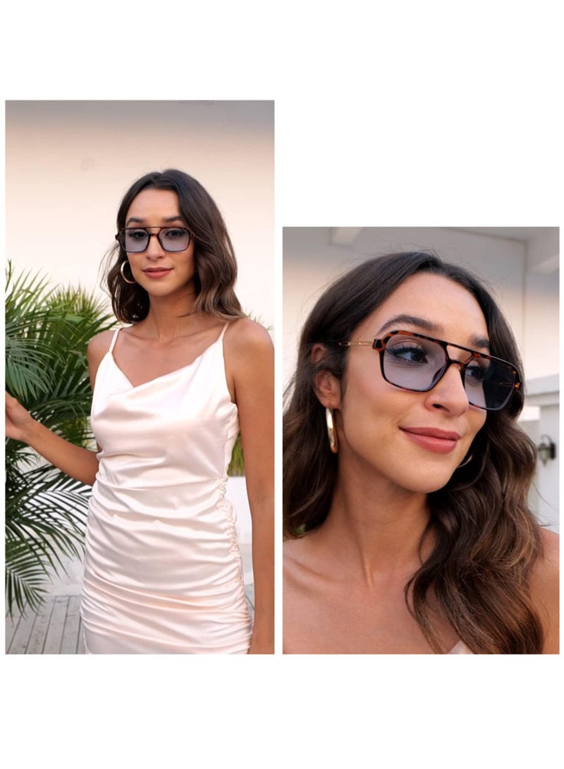 Excefore 3 Pc Vintage 70s Flat Aviator Sunglasses for Women Men, Retro Square Glasses UV400 Protection Shades - Image 2