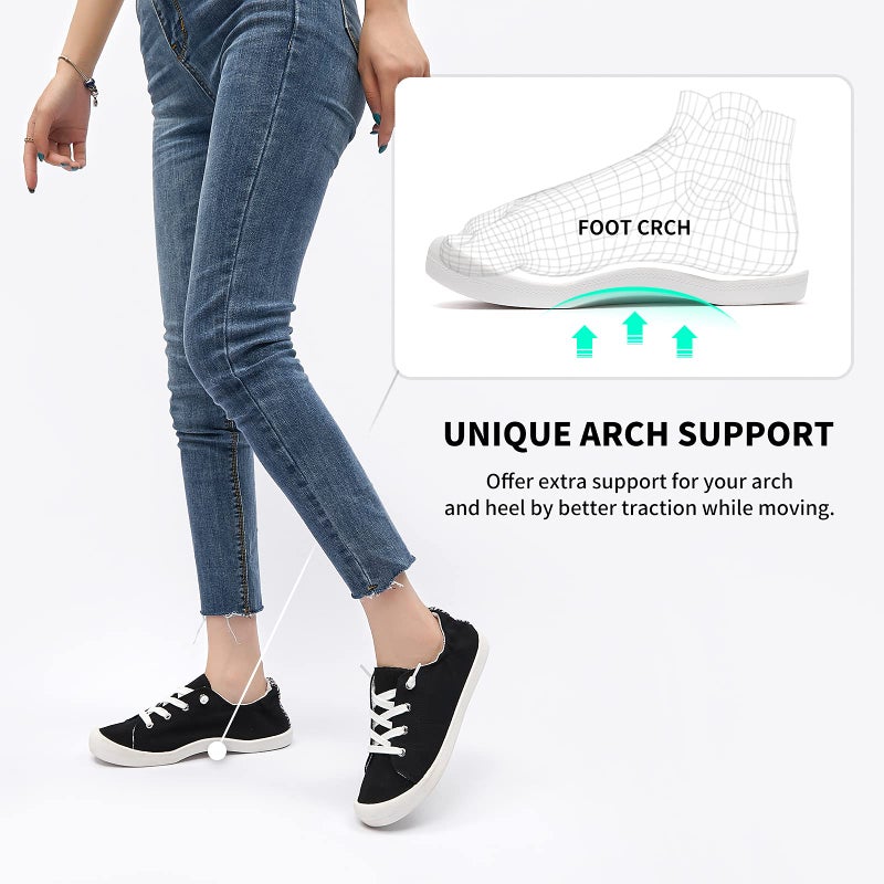 BENPAO Womens Canvas Slip On Shoes White Black Fashion Sneakers Loafers Shoes for Women(Black, US8) - Image 3