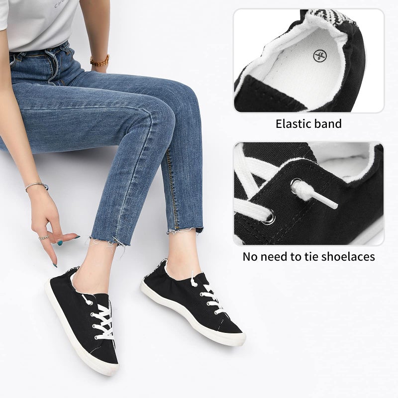 BENPAO Womens Canvas Slip On Shoes White Black Fashion Sneakers Loafers Shoes for Women(Black, US8) - Image 4