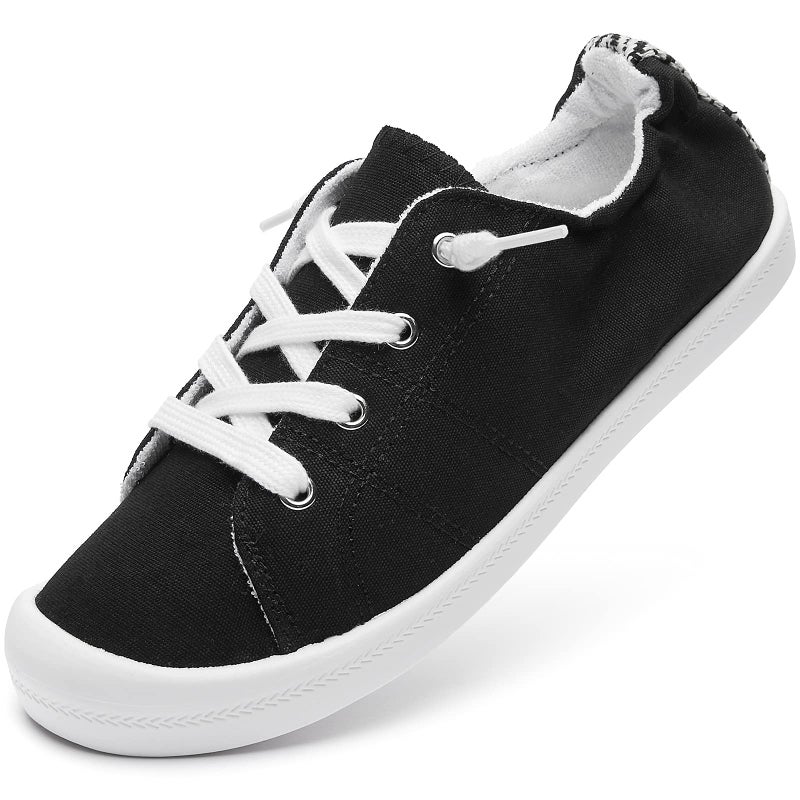 BENPAO Womens Canvas Slip On Shoes White Black Fashion Sneakers Loafers Shoes for Women(Black, US8) - Image 1