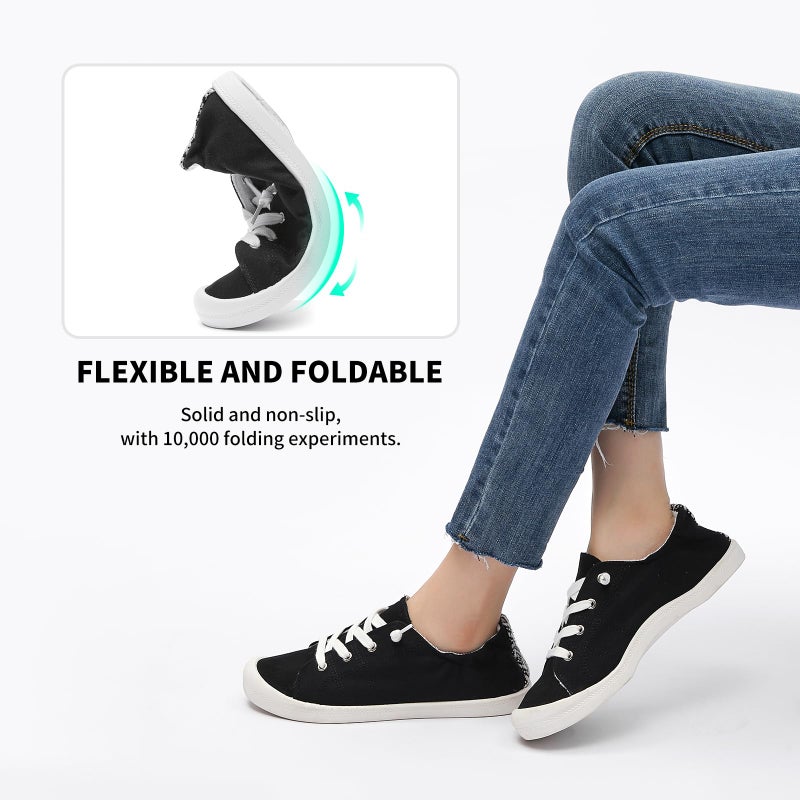 BENPAO Womens Canvas Slip On Shoes White Black Fashion Sneakers Loafers Shoes for Women(Black, US8) - Image 5