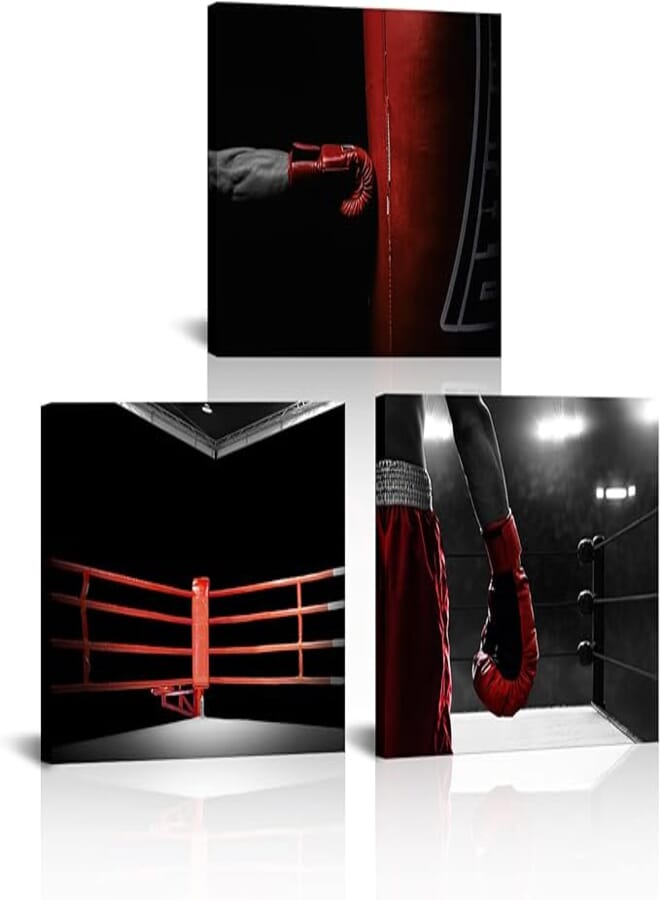 Nachic Wall 3 Pieces Boxing Wall Art Decor Prints Black and White Red Boxing Glove Picture Painting Modern Fitness Sports Poster for Gym Fitness Room Wall Decor (Medium)