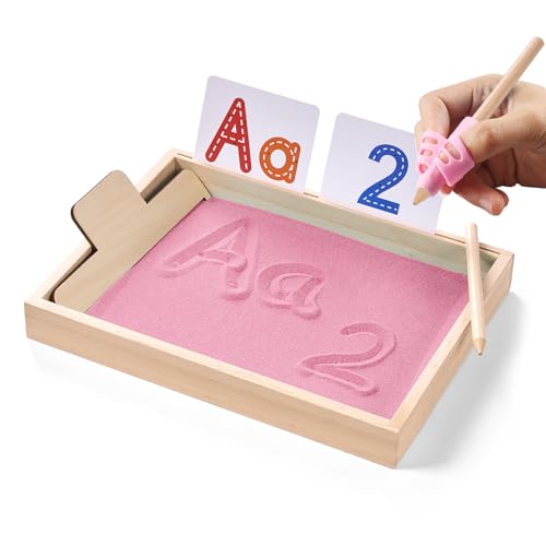 MORITECK Montessori Sand Tray for KidsWriting Play Sand Tray with Lid for Classroom Practice Writing Letters and Numbers Pink Large - Image 1