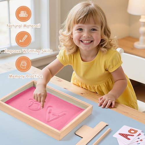 MORITECK Montessori Sand Tray for KidsWriting Play Sand Tray with Lid for Classroom Practice Writing Letters and Numbers Pink Large - Image 5