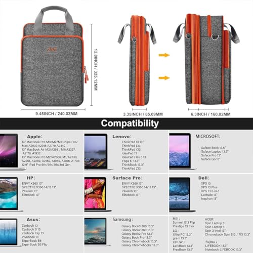 ZINZ Slim & Expandable Case 12.9 13 inch Travel Laptop Shoulder Bag for MacBook Air 13" M3/M2/M1, MacBook Pro 13" M2/M1, iPad Pro 12.9"/13"/11", iPad Air 13",L01G05 - Image 2