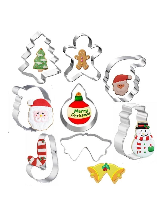 Skytail 8 قطع من قوالب كعك عيد الميلاد الكبيرة، قوالب كعك العيد بحجم 3 بوصات، رجال الزنجبيل، شجرة عيد الميلاد، عصا الحلوى، سانتا، رجل الثلج، أجراس عيد الميلاد لقطع الخبز - Image 1
