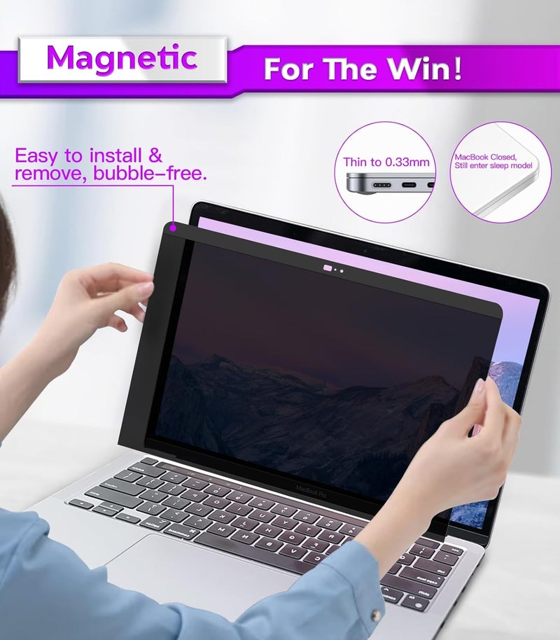 pys Stable inert material MacBook Pro 13 Screen Privacy, Webcam Cover Slider - Magnetic Privacy Screen Compatible with MacBook Pro 13.3 inch(Late 2016-2021 Including Touch Bar Models)-Anti Glare[Easy On] Protective coating - Image 4