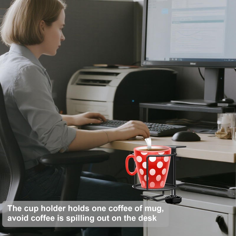 ZMHH 2-in-1 Desk Cup Holder,Anti-Spill Table Water Bottle Holder,Clamp On Table Stainless Steel Drinking Holder,Compatible with Universal Cups/Bottles/Mugs/Cans/Tumblers/Thermoses/Glass,1 Pack - Image 4