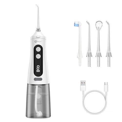 R REVA Professional Water Dental Flosser for Teeth & Braces - 9 Modes Cordless Oral Irrigator, 350ML Large Reservoir, 360° Nozzle, IPX7 Waterproof, Rechargeable, Dental Floss Tool (M131 - White) - Image 5