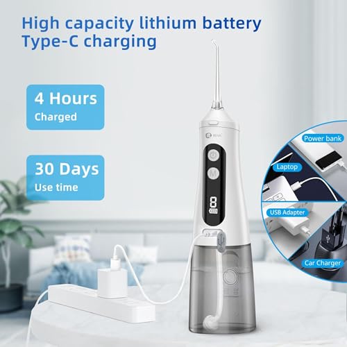 R REVA Professional Water Dental Flosser for Teeth & Braces - 9 Modes Cordless Oral Irrigator, 350ML Large Reservoir, 360° Nozzle, IPX7 Waterproof, Rechargeable, Dental Floss Tool (M131 - White) - Image 2
