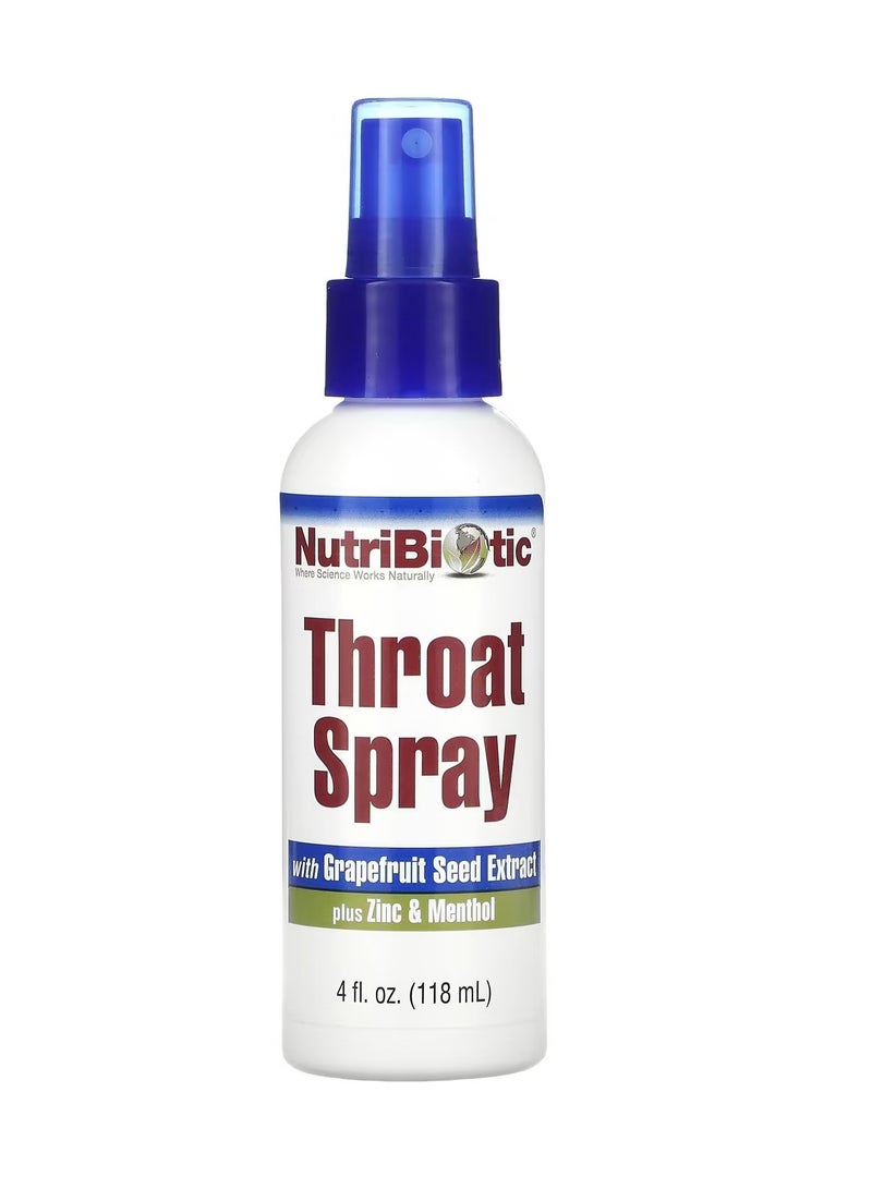 نيوتريبايوتك NutriBiotic Throat Spray بخلاصة بذور الجريب فروت بالإضافة إلى الزنك والمنثول 4 أونصة سائلة (118 مل)