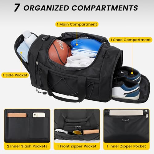 Vorspack Gym Bag for Men - 18 Inches Small Duffle Bag for Travel Lightweight Duffel Bag with Shoe Compartment Personal Item Travel Bag Weekender Bag for Travel Sports Gym - Black - Image 3