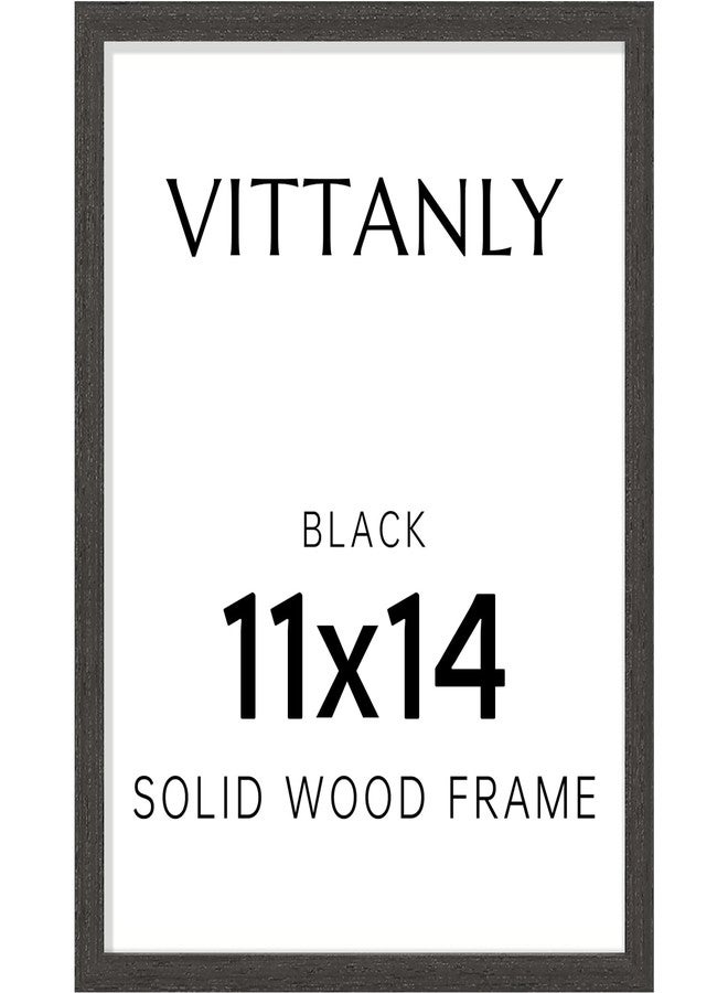 Vittanly 11x14 Picture Frame, Solid Wood Frame with Plexiglass, Includes 8x10 Mat, Wall Hanging or Tabletop for Photos, Home Decor, Black, 1 Pack - Image 1