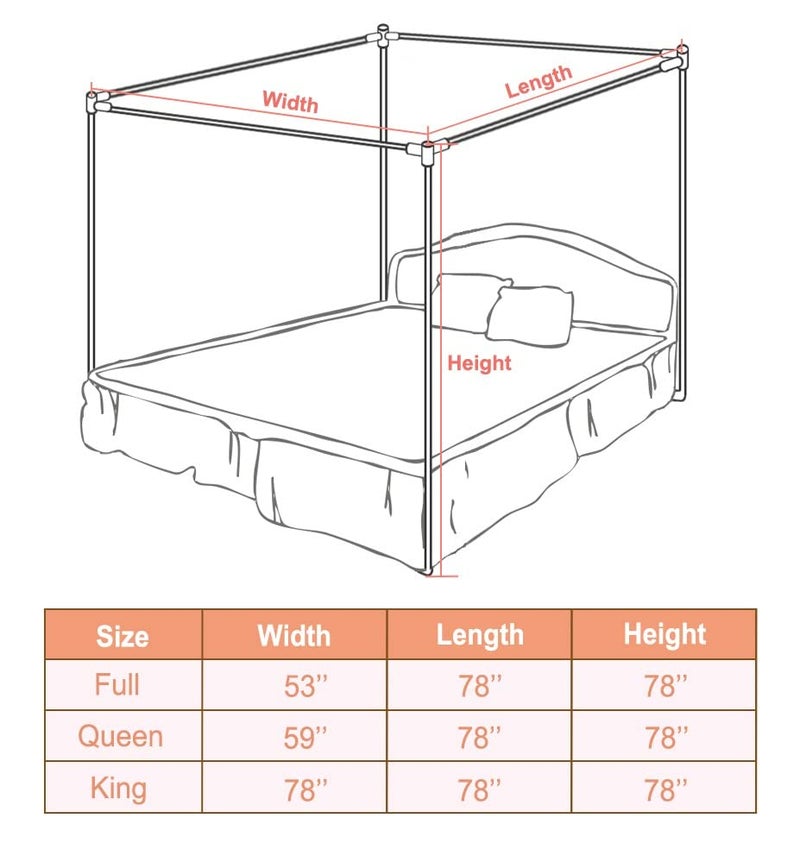 Mosqutent Stainless Steel Canopy Bed Frame for Queen Size - Bed Post Poles, Thicken Brackets, Mosquito Curtains - Image 5