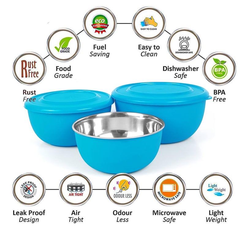 Zaib Stainless Steel Microwave Safe Euro Mixing Bowl Set with Lid | Pack of 3- Capacity (500ml, 800ml, 1250ml) | Snap-Fit Lid (Classic Ivory Star) (Classic Ivory) - Image 3