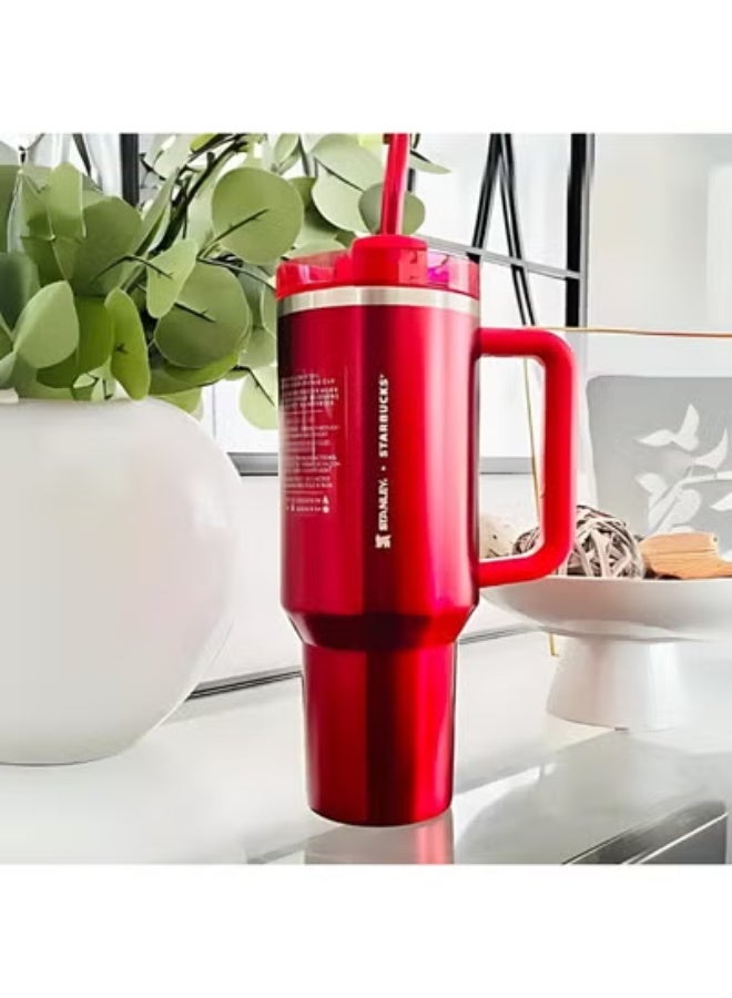 Stanley Quencher H2.0 Flowstate 40oz Thermos – Red Bright Special Edition, Large-Capacity Stainless Steel Travel Mug with Handle & Lid, Double-Wall Vacuum Insulated Tumbler, Keeps Drinks Hot or Cold for Hours, Leak-Resistant, Durable & Portable Design - Image 1