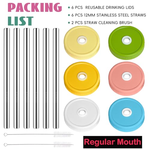 ITISBLTN Mason Jar Lids, 6 Pack 70mm Regular Mouth Mason Jar Lid with Straw Hole for Ball Caning Jar - Drinking Coffee, Smoothies, Boba-Milk Tea, Dishwasher-safe & Leak-proof - Image 3