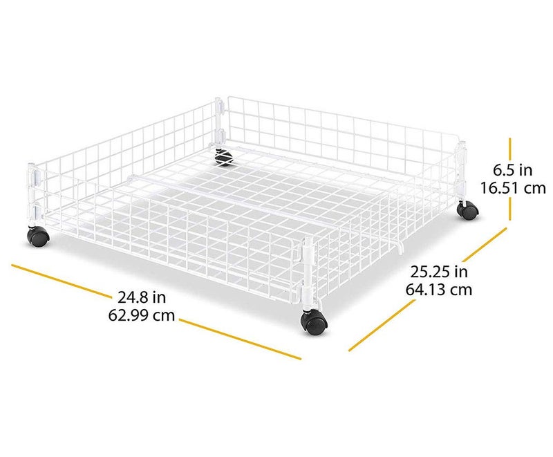 Whitmor Rolling White Wire Underbed Cart - Image 4