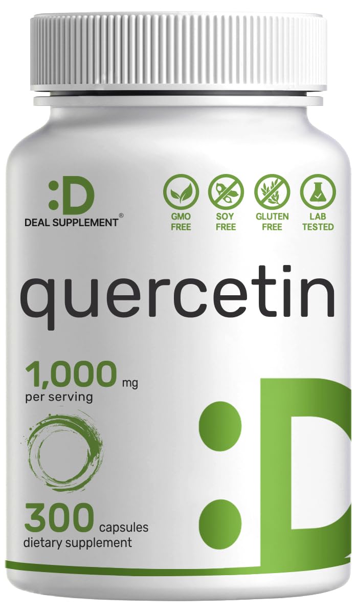 DEAL SUPPLEMENT Quercetin 1000mg Per Serving 300 Capsules Healthy Immune Support Supplements High Bioavailable Flavonoids Natural Antioxidant NonGMO Soy Free No Gluten
