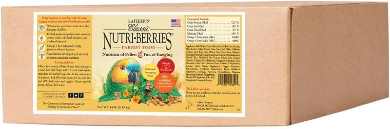 ليفبير طعام الطيور الأليف LAFEBER’S Classic Nutri-Berries، مصنوع من مكونات غير معدلة وراثيًا وذات جودة مماثلة لجودة الطعام البشري، للببغاوات، وزنه 14 رطل. - Image 1