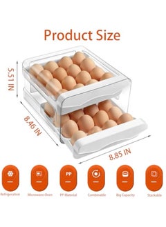 Arabest Double Drawer Storage Box, Stackable Egg Storage Tray, Shockproof and Drop-Proof Food Storage Container, 32 Capacity, Suitable for Refrigerator, Cabinet and Shelf, Kitchen Storage and Storage Reusable Box, White  - Image 5