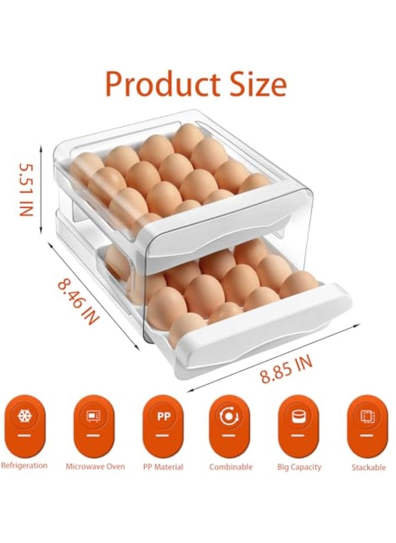 Arabest Double Drawer Storage Box, Stackable Egg Storage Tray, Shockproof and Drop-Proof Food Storage Container, 32 Capacity, Suitable for Refrigerator, Cabinet and Shelf, Kitchen Storage and Storage Reusable Box, White  - Image 5