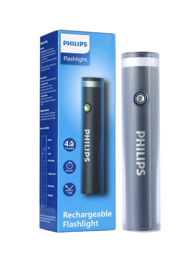 PHILIPS  Rechargeable LED Flashlight & Camping Light 400 Lumens | Dual Function Torch & Side Light | 150m Range | USB‑C Charging | 2000mAh Battery | 4 Modes SOS & Flashing | Portable Multi‑Use Light SFL1188/56 grey - Image 1