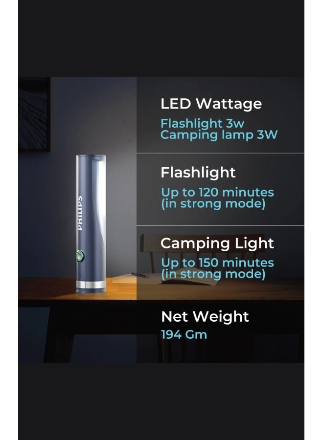 PHILIPS  Rechargeable LED Flashlight & Camping Light 400 Lumens | Dual Function Torch & Side Light | 150m Range | USB‑C Charging | 2000mAh Battery | 4 Modes SOS & Flashing | Portable Multi‑Use Light SFL1188/56 grey - Image 4
