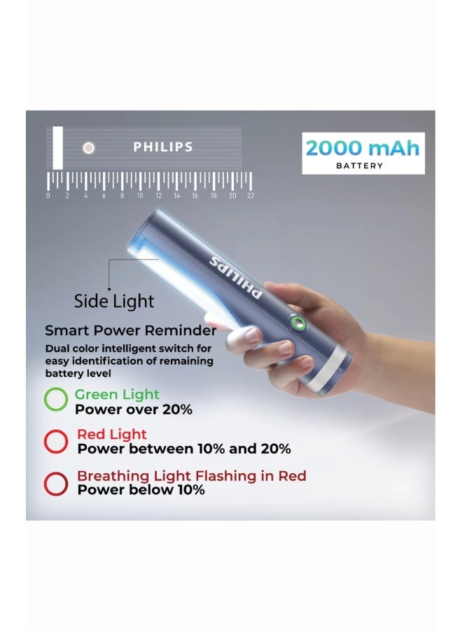 PHILIPS  Rechargeable LED Flashlight & Camping Light 400 Lumens | Dual Function Torch & Side Light | 150m Range | USB‑C Charging | 2000mAh Battery | 4 Modes SOS & Flashing | Portable Multi‑Use Light SFL1188/56 grey - Image 5