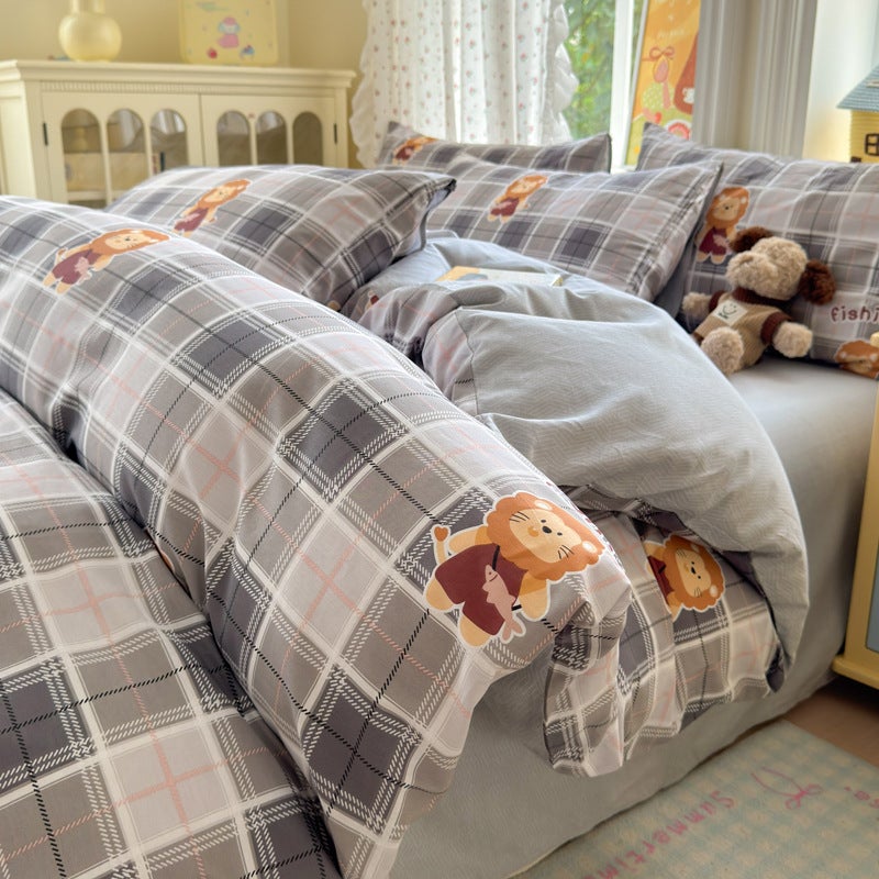 British Christmas Cartoon Cotton Four-Piece Set Pure Cotton Four-Season Single Product Quilt Cover Quilt Cover Bed Sheets Bed Bed Sheets Set - Image 1