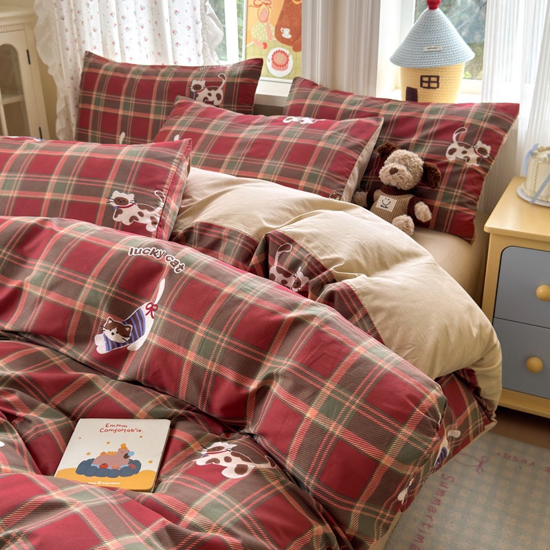 British Christmas Cartoon Cotton Four-Piece Set Pure Cotton Four-Season Single Product Quilt Cover Quilt Cover Bed Sheets Bed Bed Sheets Set - Image 3