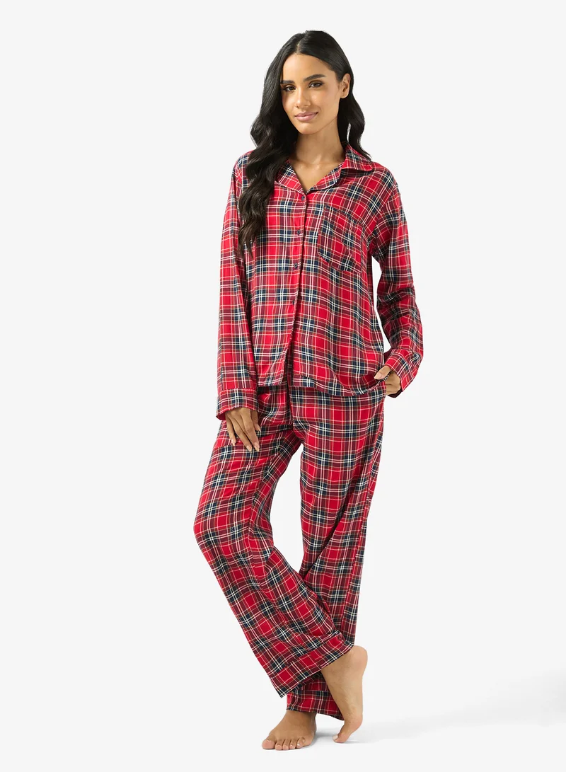 Ginger Cotton Plaid Relaxed Fit Shirt & Pyjama Set