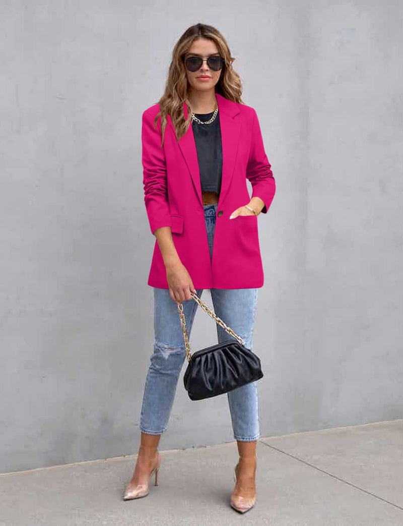 CRAZY GRID Womens Casual Blazer Jacket Long Sleeve Business Suit Jacket Fashion Dressy Work Office Jacket Open Front Button Ladies Blazer Rose Madder Red Size Small - Image 4